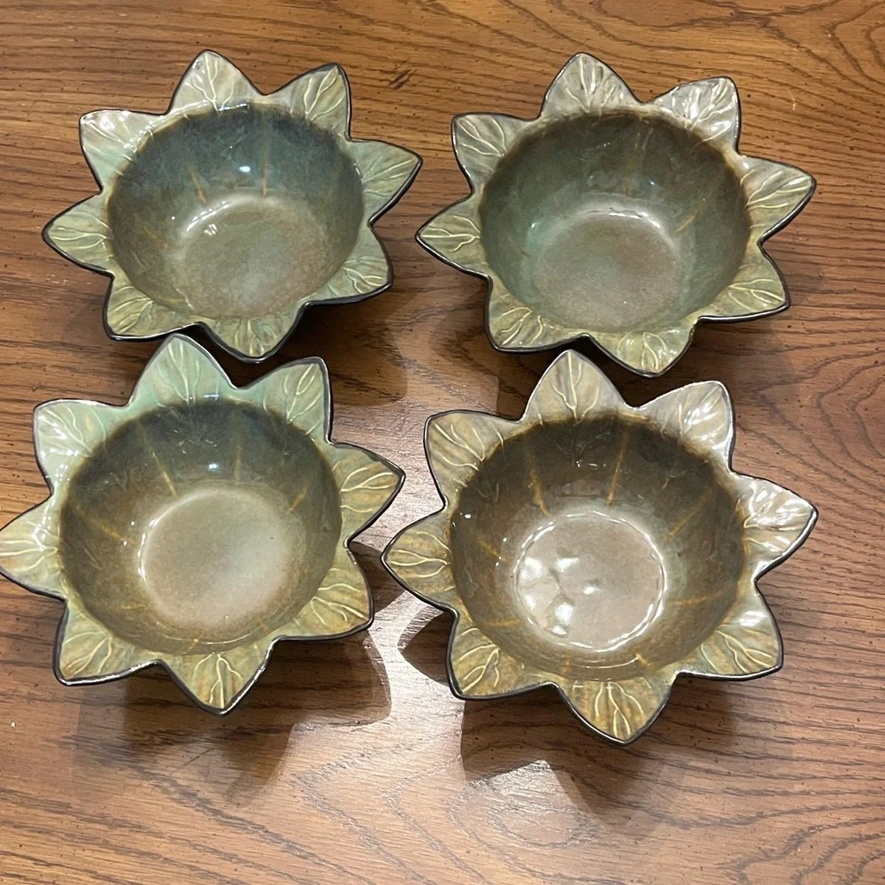 Sunflower Shaped Green‎ Ceramic Bowls